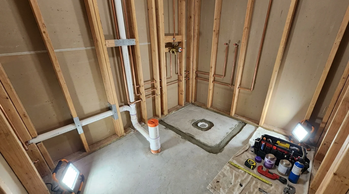 Bathroom rough-in plumbing during remodel by Johns Plumbing LLC in Tularosa