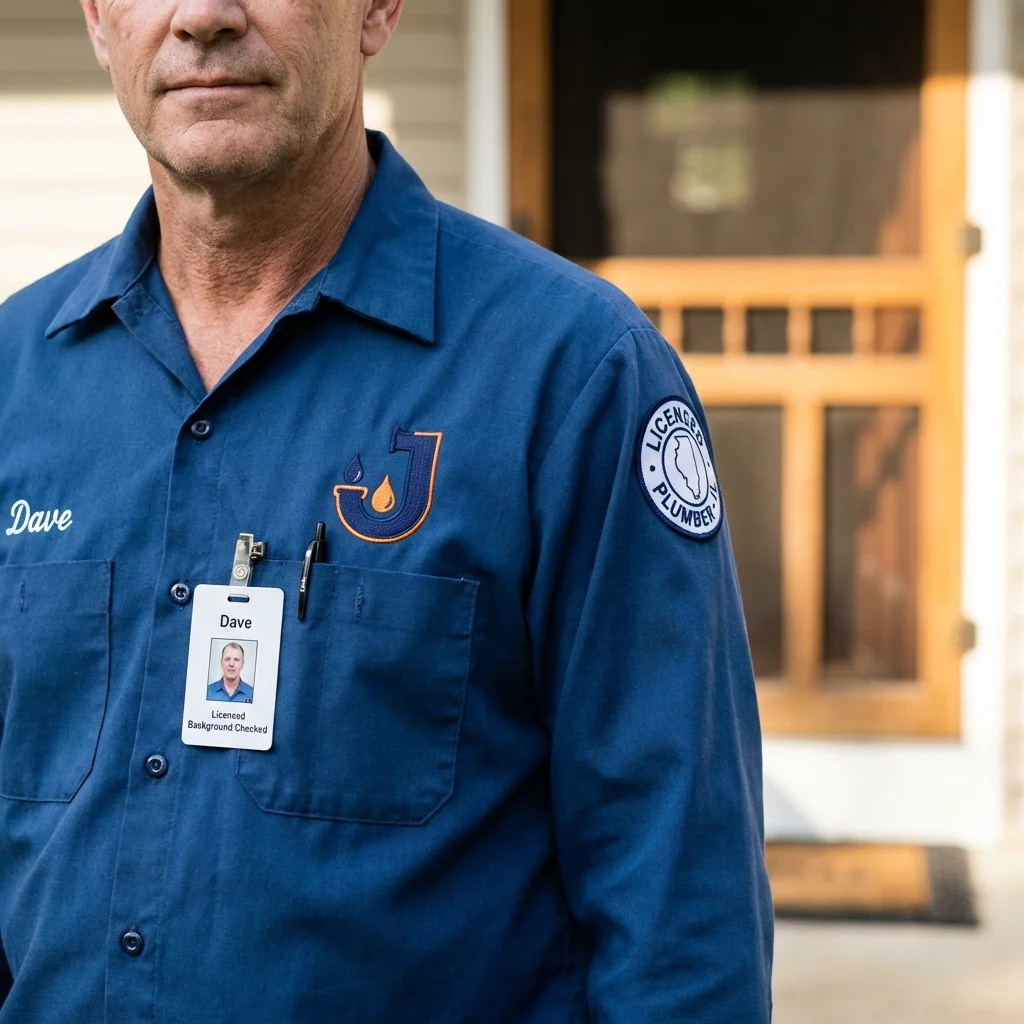 Licensed plumber showing ID badge in Tularosa, NM